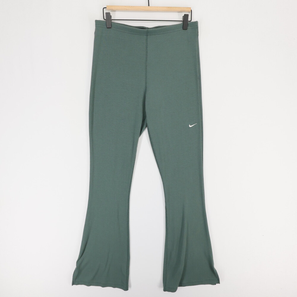 Nike Sportswear Chill Knit Leggings Womens L Green Ribbed Flared Vented Hem